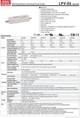 2017 neue Meanwell 60w 24v Niederspannung LPV-60-24 LED Neon-Transformator