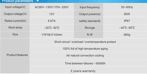 LED-Treiber wasserdicht IP67 12v 80w Led-Stromversorgung Led-Neon-Transformator zum Verkauf