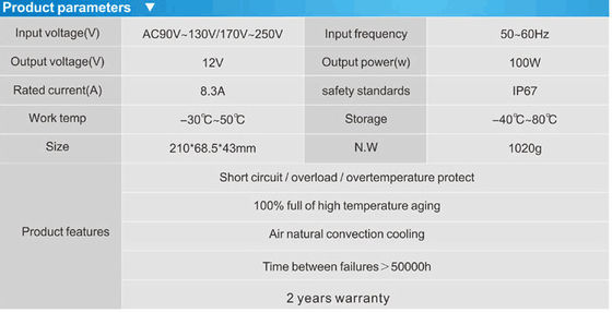 Hochwertiger wasserdichter IP67 12v 100w Stromversorgung Led Neontransformator zum Verkauf